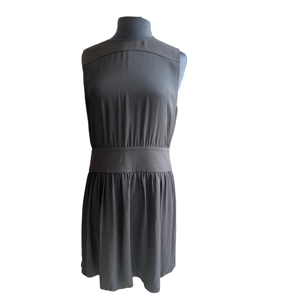 Theory Womens Black Sleeveless High Neck Mini Dress Wide Waistband Size 10